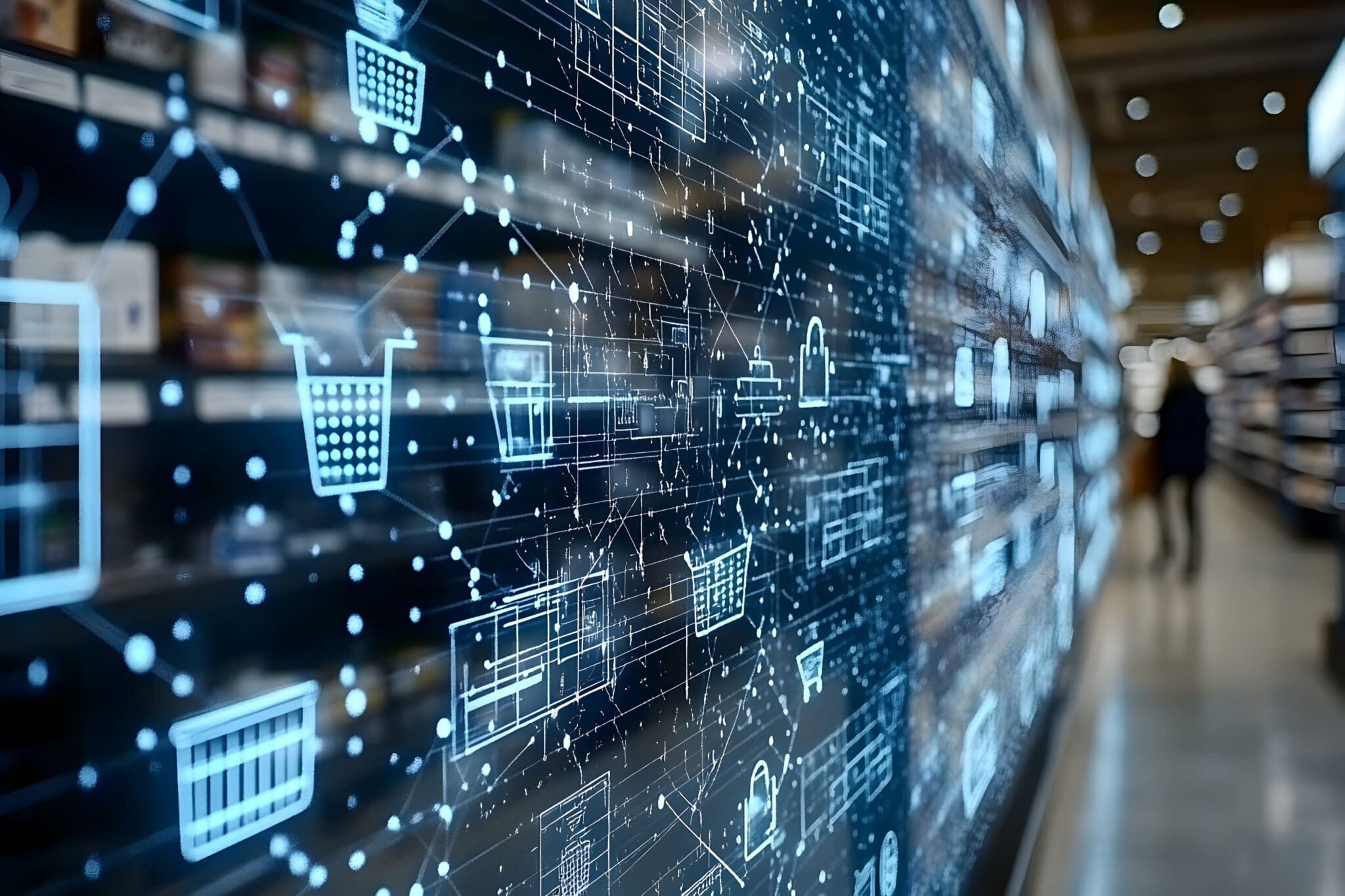 Supermarket digital transformation, online shopping, and AI.