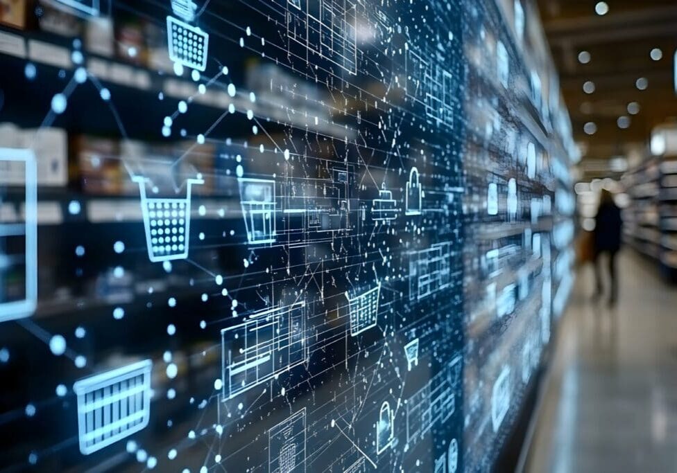 Supermarket digital transformation, online shopping, and AI.