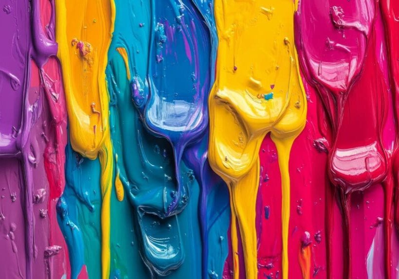 Thick, bold strokes of multicolored paint blend to form a striking abstract composition. Vibrant textures and intense hues perfect for modern art, creative design, and abstract visuals.. AI Generation